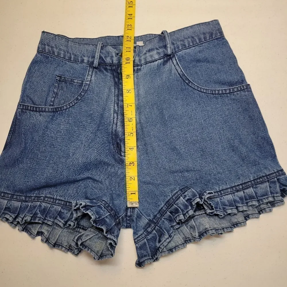 Newport News Vintage 90s Denim Ruffle Hem Women's Blue Jean Shorts High Rise Mom